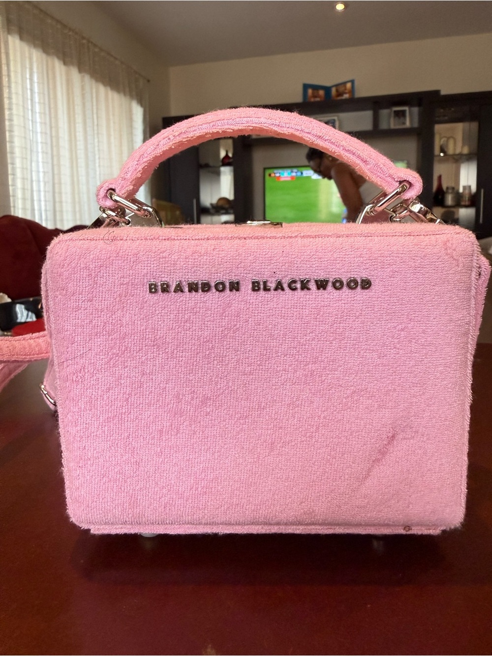 Brandon Blackwood Pink Terry Cloth Box Tote